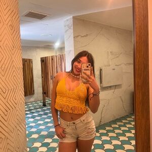 Yellow Crochet Fringe Crop Top